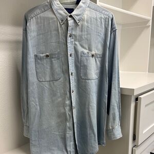 TownCraft Men’s XL Long Sleeve Button Down 100% Cotton VTG White Wash Denim Look